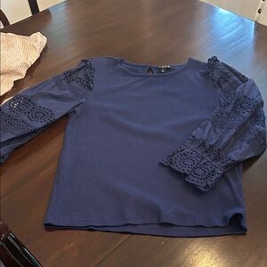 J. Crew Navy Lace Sleeve Blouse